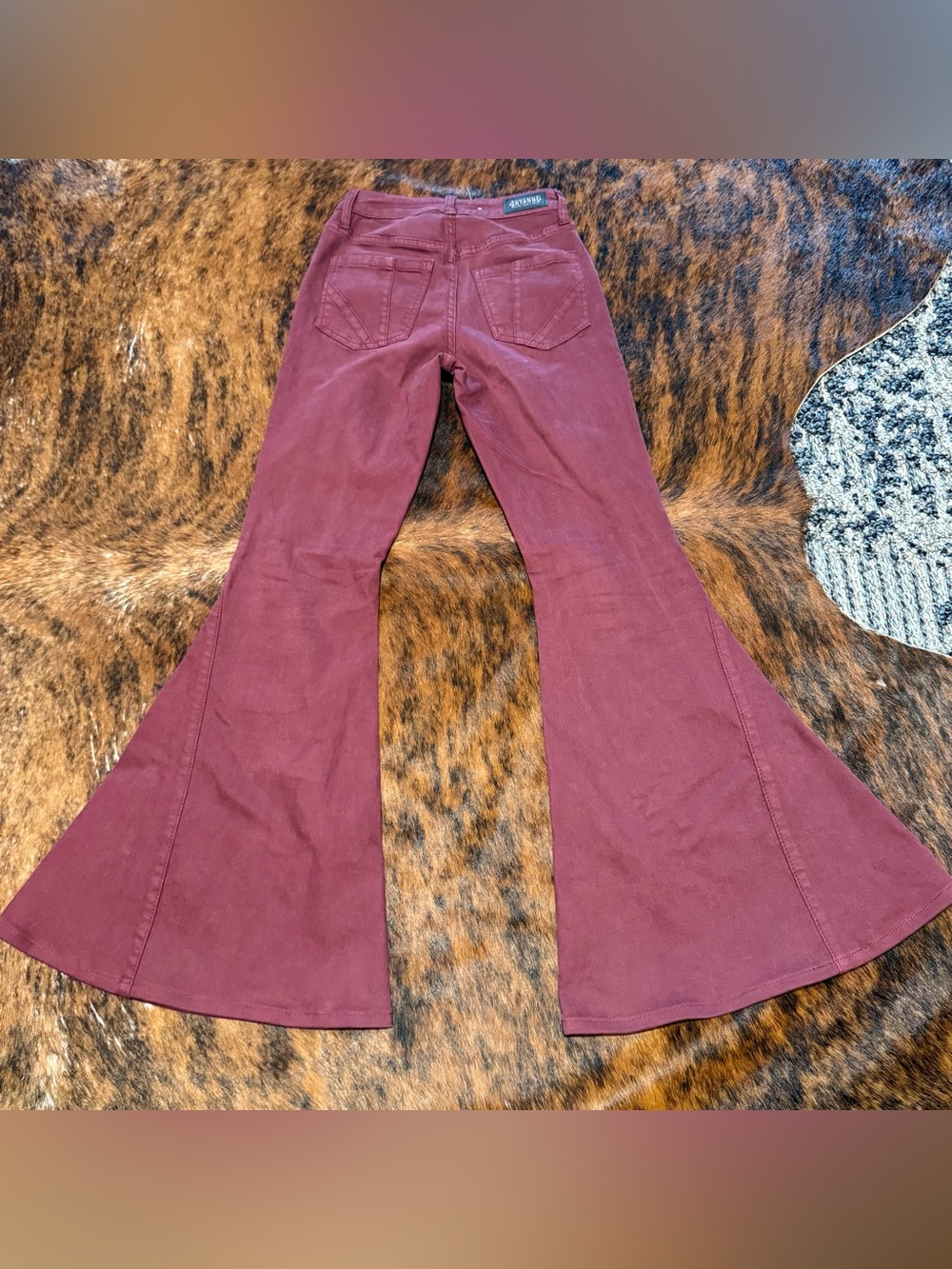 Shyanne Burgundy Super Flare Bell Bottom Jeans Boot Barn 25x34 Western Boho